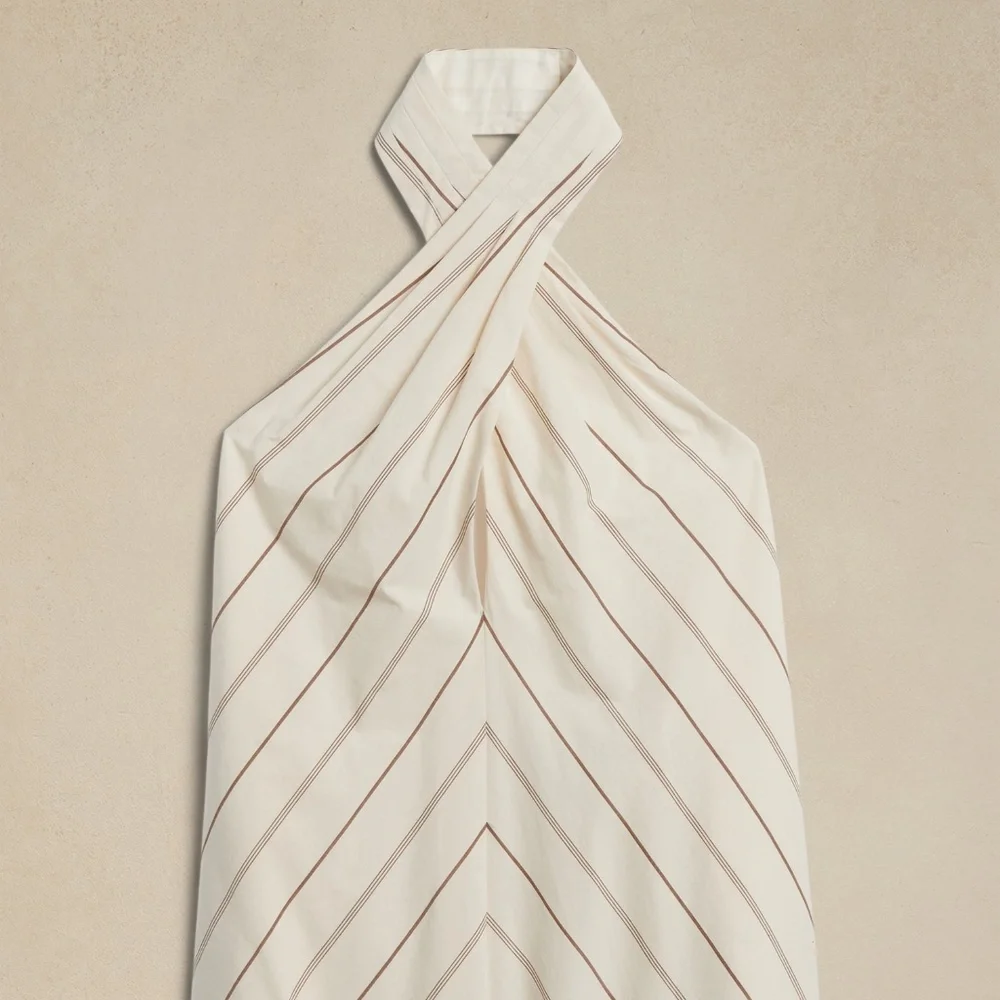 New! BANANA REPUBLIC Rhapsody Poplin Halter Top in Ecru Stripe colour, sz Large - Picture 2 of 6